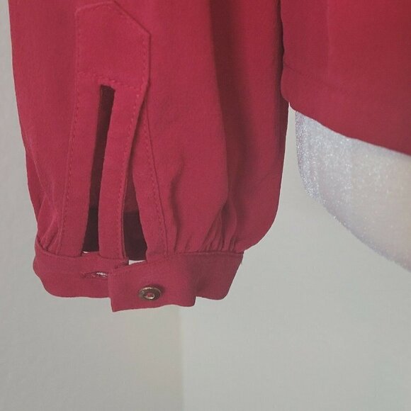 Diane von Furstenberg Deep Red and Gold Silk Keyhole Long Sleeve Blouse Size 0 - Picture 6 of 10